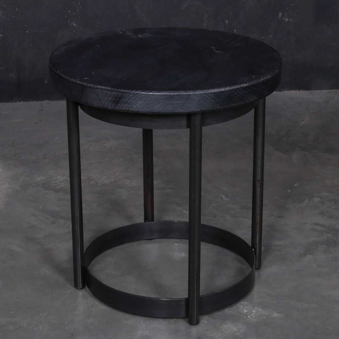 Crest and Weave, Solid Oak Stool, 420mm Ø Seat, 455mm Height, Rustic — side view