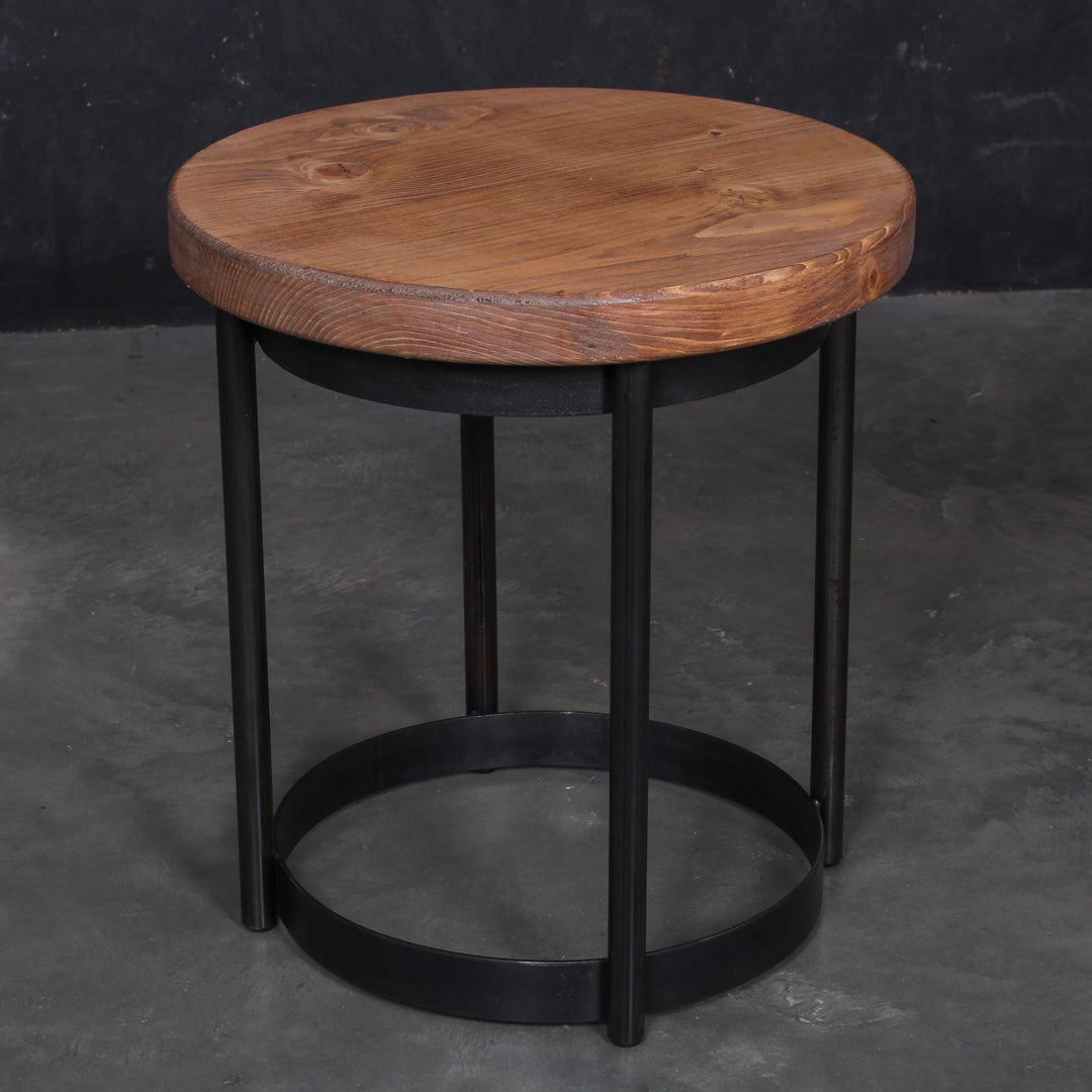 Crest and Weave, Solid Oak Stool, 420mm Ø Seat, 455mm Height, Rustic — leg and frame detail