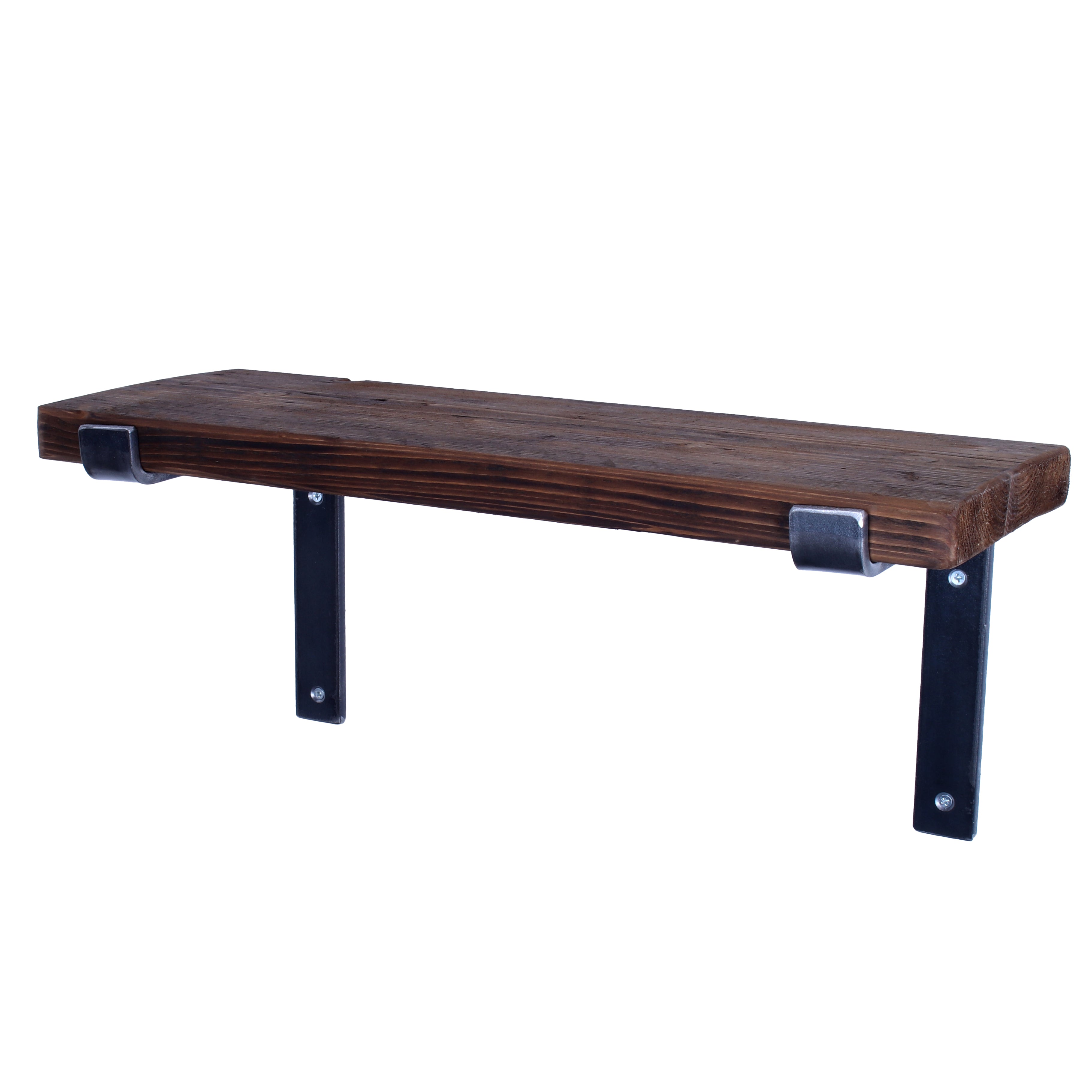 Crest and Weave, Scaffold Board Shelf, 220mm, Folded Brackets, Rustic — detail of top finish