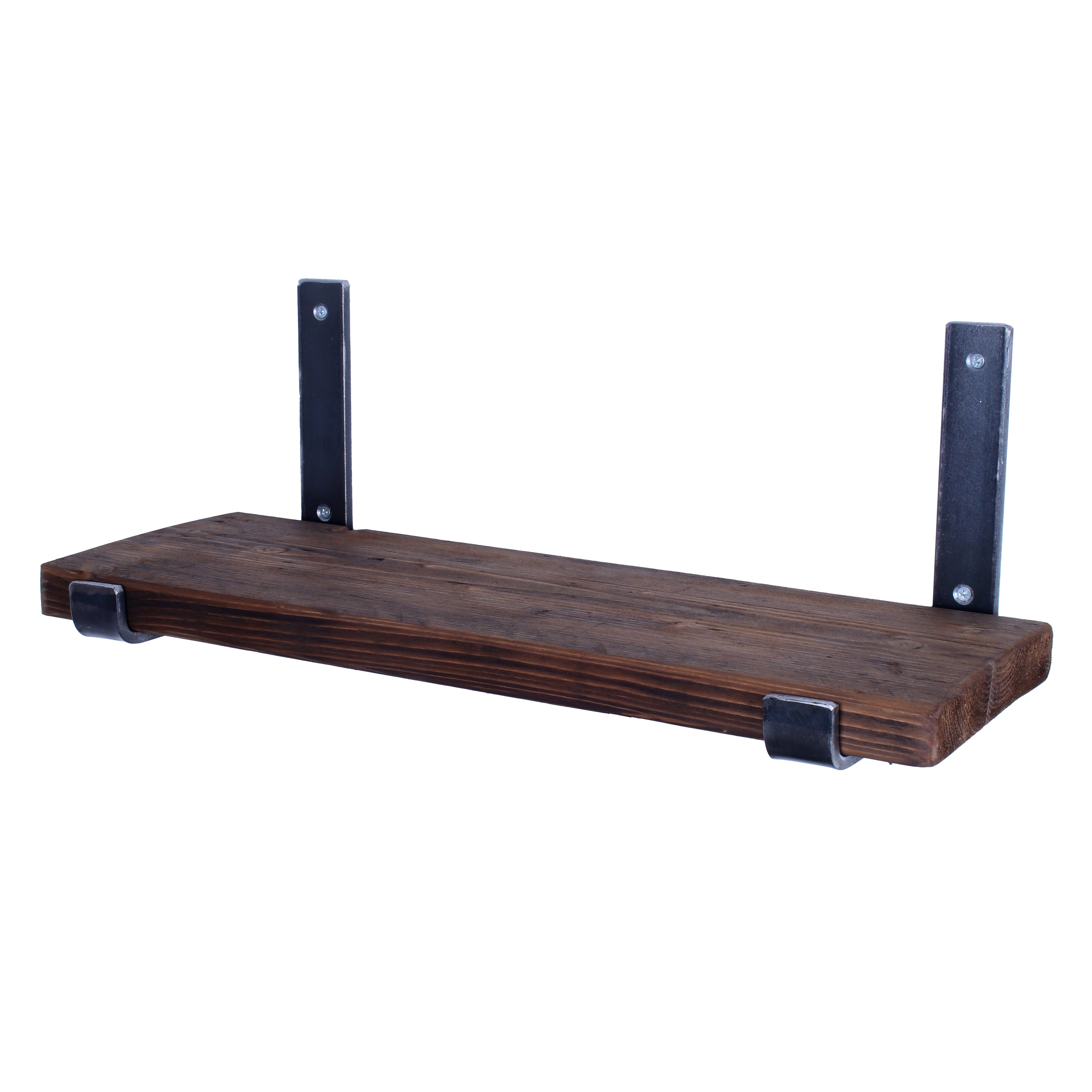 Crest and Weave, Reclaimed Scaffold Shelf, 220mm, Folded Brackets, Rustic — detail of top finish
