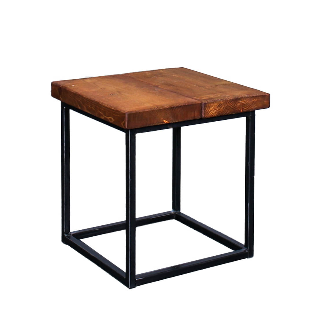 Crest and Weave, Solid Oak Side Table 440mm×440mm, 450mm Height, Rustic — leg and frame detail