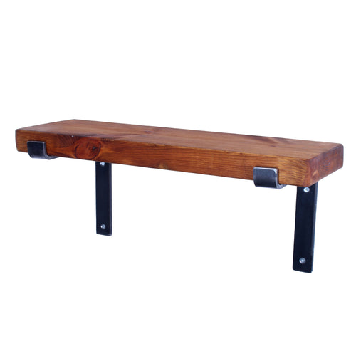 Crest and Weave, Pine Shelf, 220mm×40mm, Folded Steel Brackets, Rustic — side view