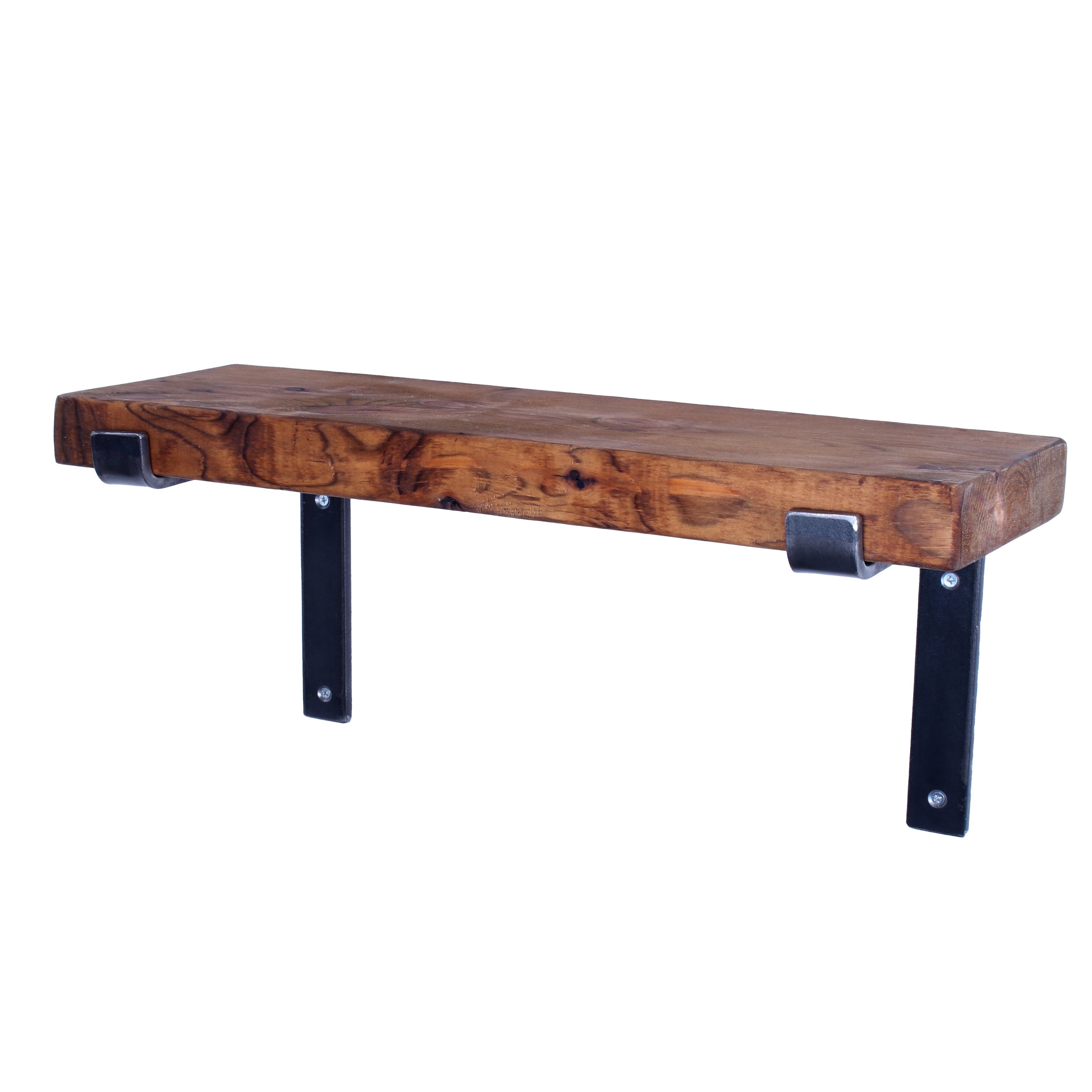 Crest and Weave, Pine Shelf, 220mm×40mm, Folded Steel Brackets, Rustic — detail of top finish