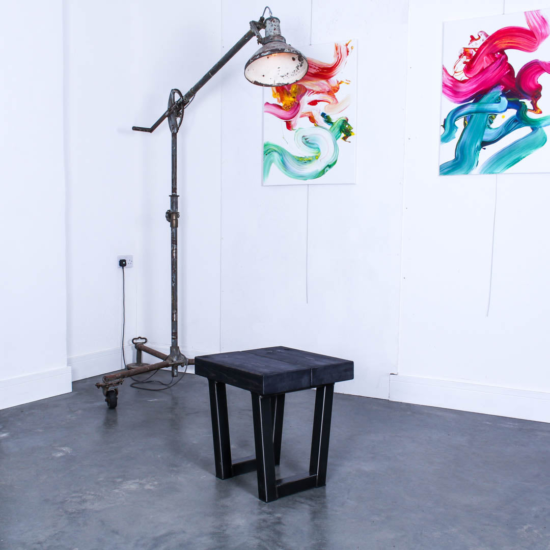 Crest and Weave, Solid Oak Side Table, 440mm×440mm, 70mm, Industrial — detail of top finish
