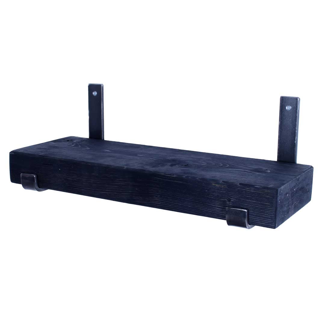 Crest and Weave, Pine Shelf, 220mm×70mm, Folded Steel Brackets, Rustic — detail of top finish
