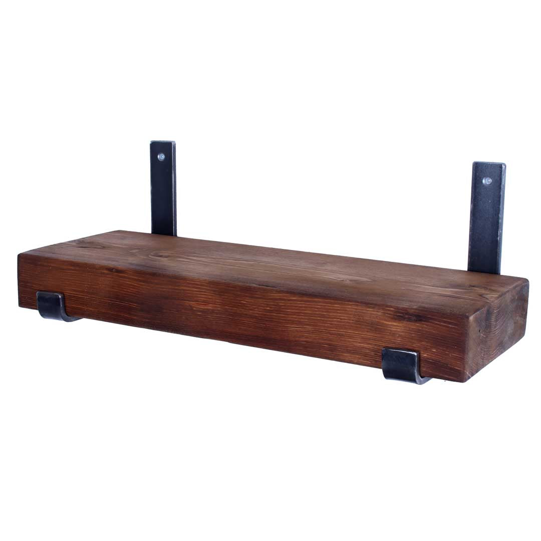 Crest and Weave, Pine Shelf, 220mm×70mm, Folded Steel Brackets, Rustic — side view