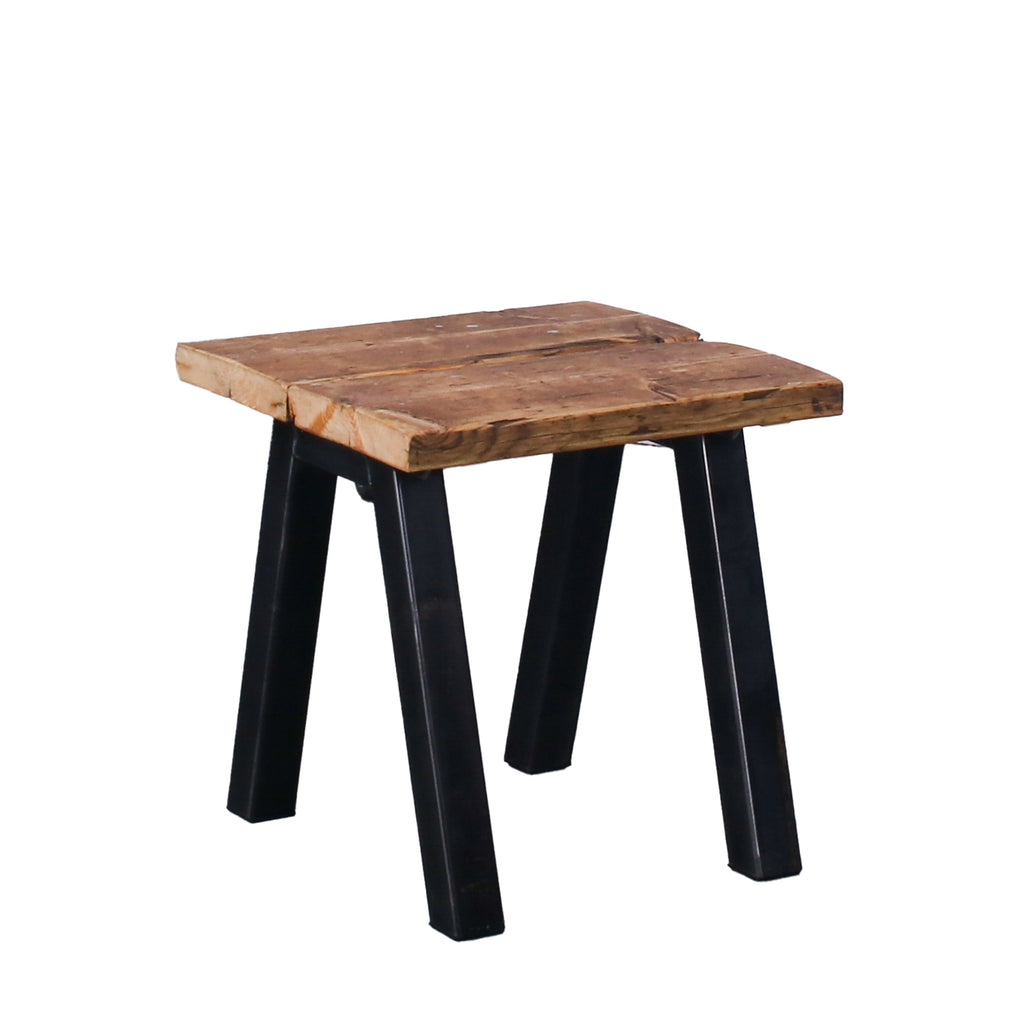 Crest and Weave, Reclaimed Scaffold Stool, 440mm×440mm, 450mm High, Rustic — side view